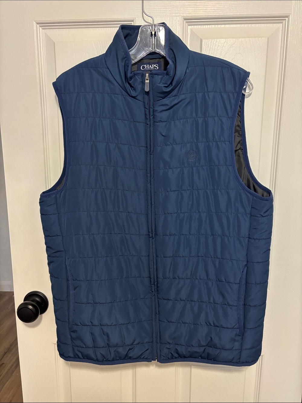 Chaps Me's Navy Quilted Puffer Vest Mock Neck Full Zip Front